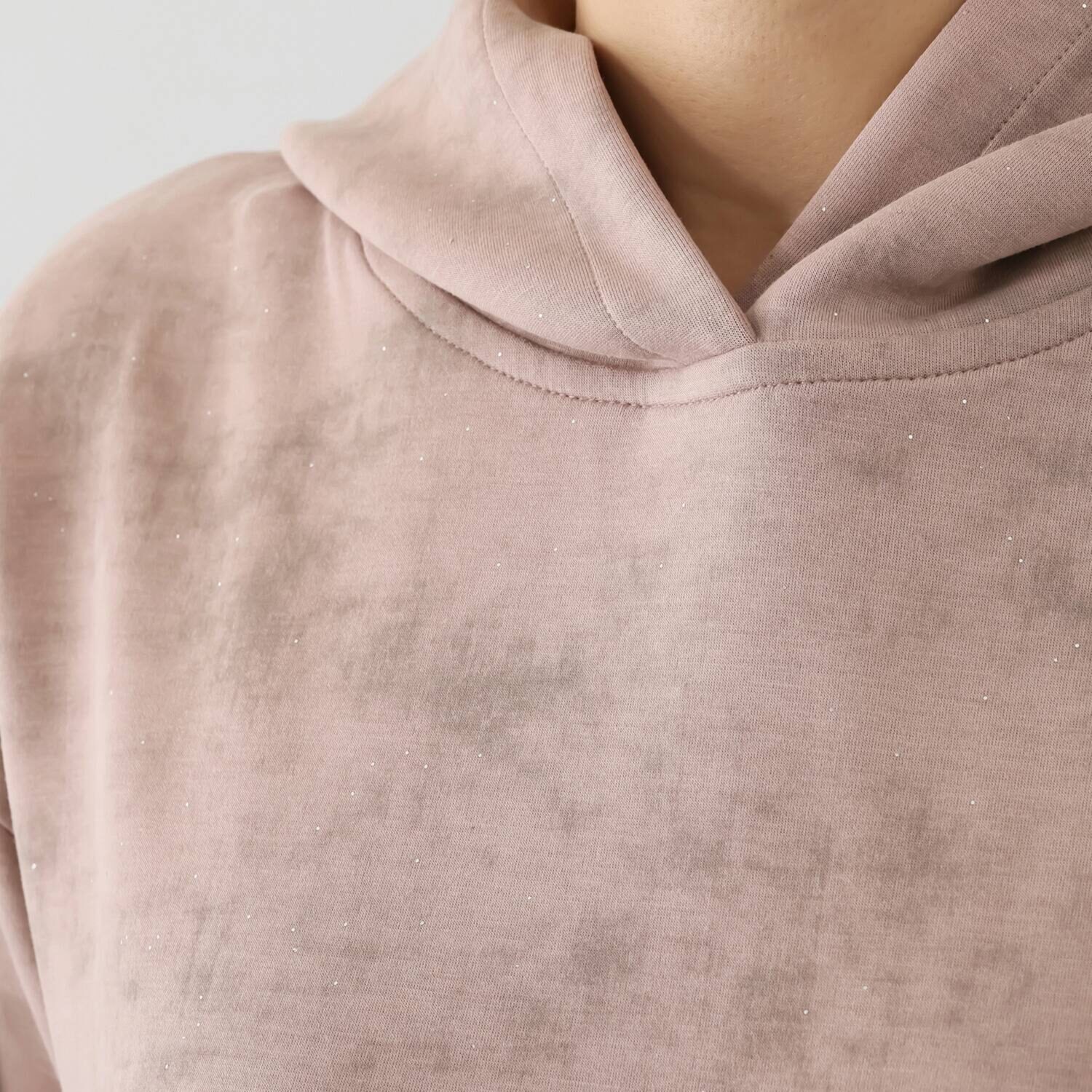 ヘブンアンドアース グリッターラメプリント アシンメトリージップ フーディープルオーバー