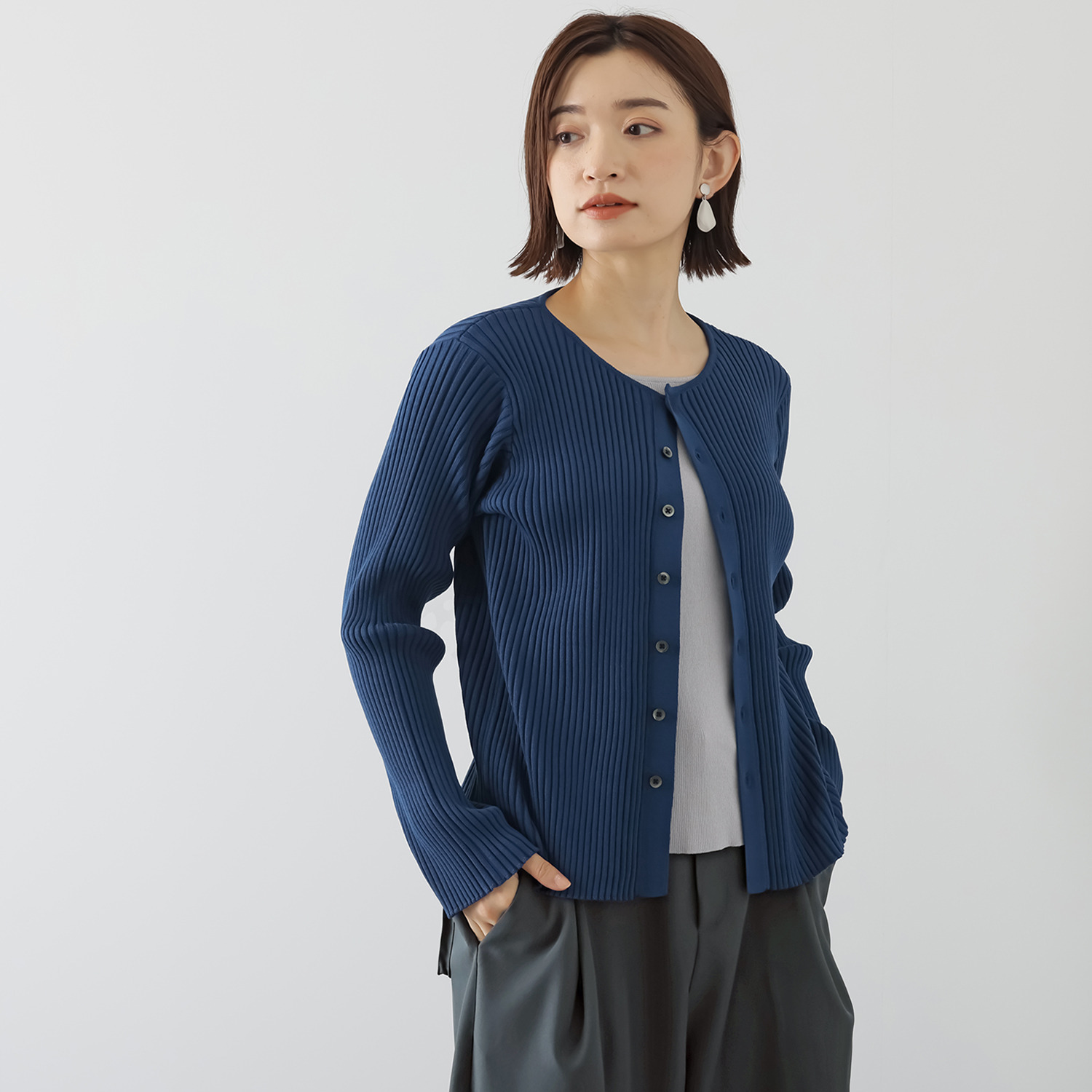 コモエリークローゼット フェイクレイヤード 配色ニットプルオーバー