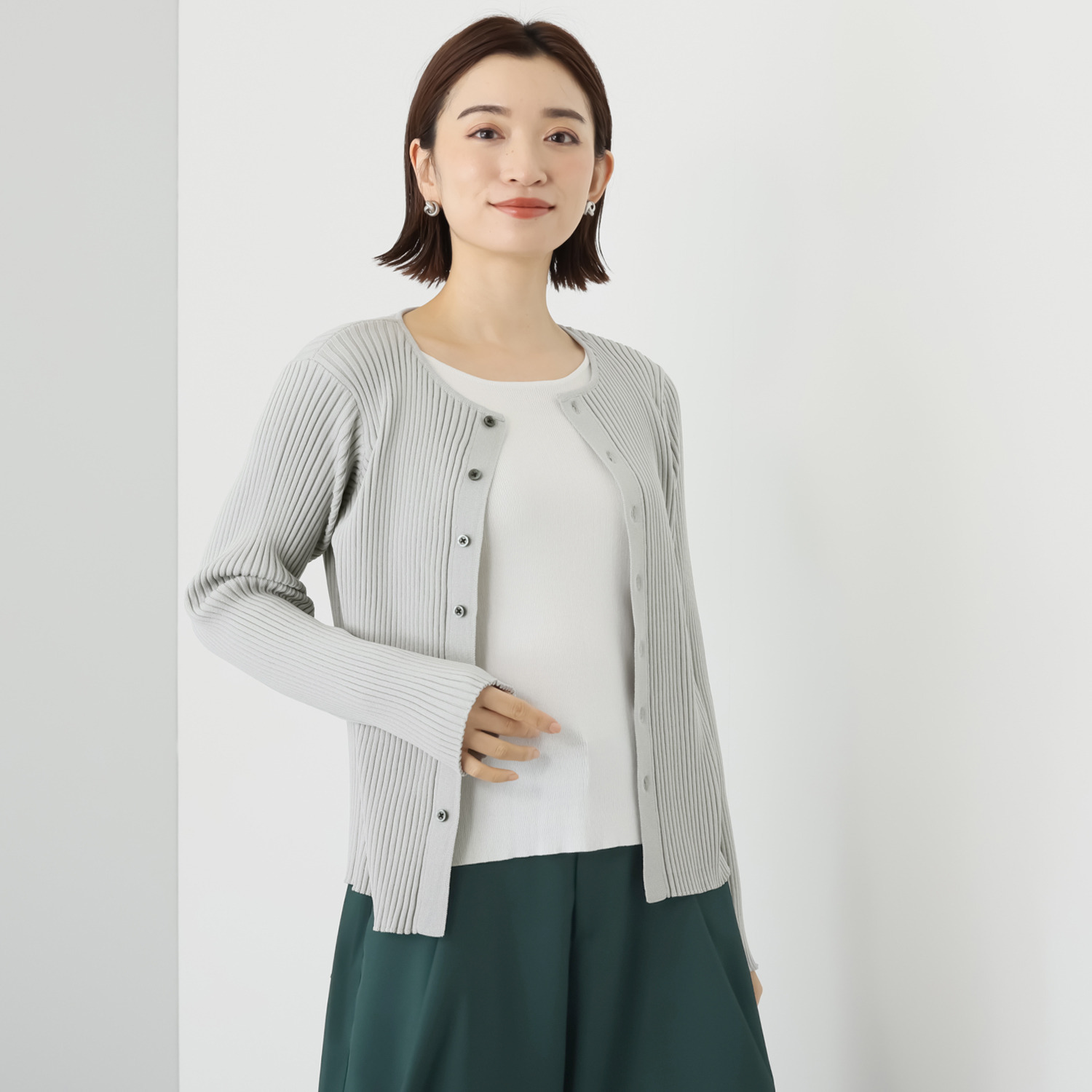 コモエリークローゼット フェイクレイヤード 配色ニットプルオーバー