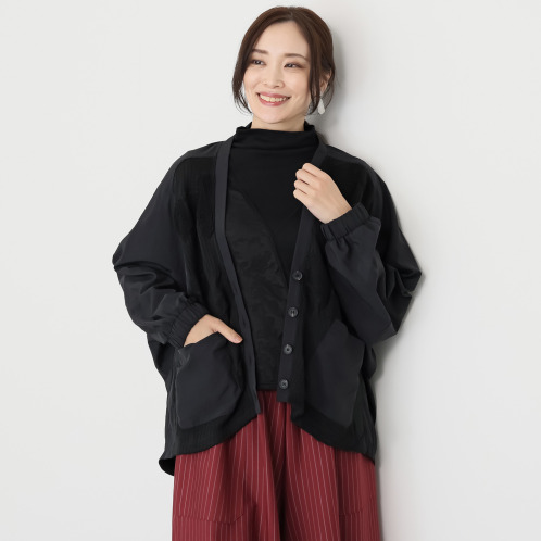 プラスエム　異素材組み合わせ　カーディガン