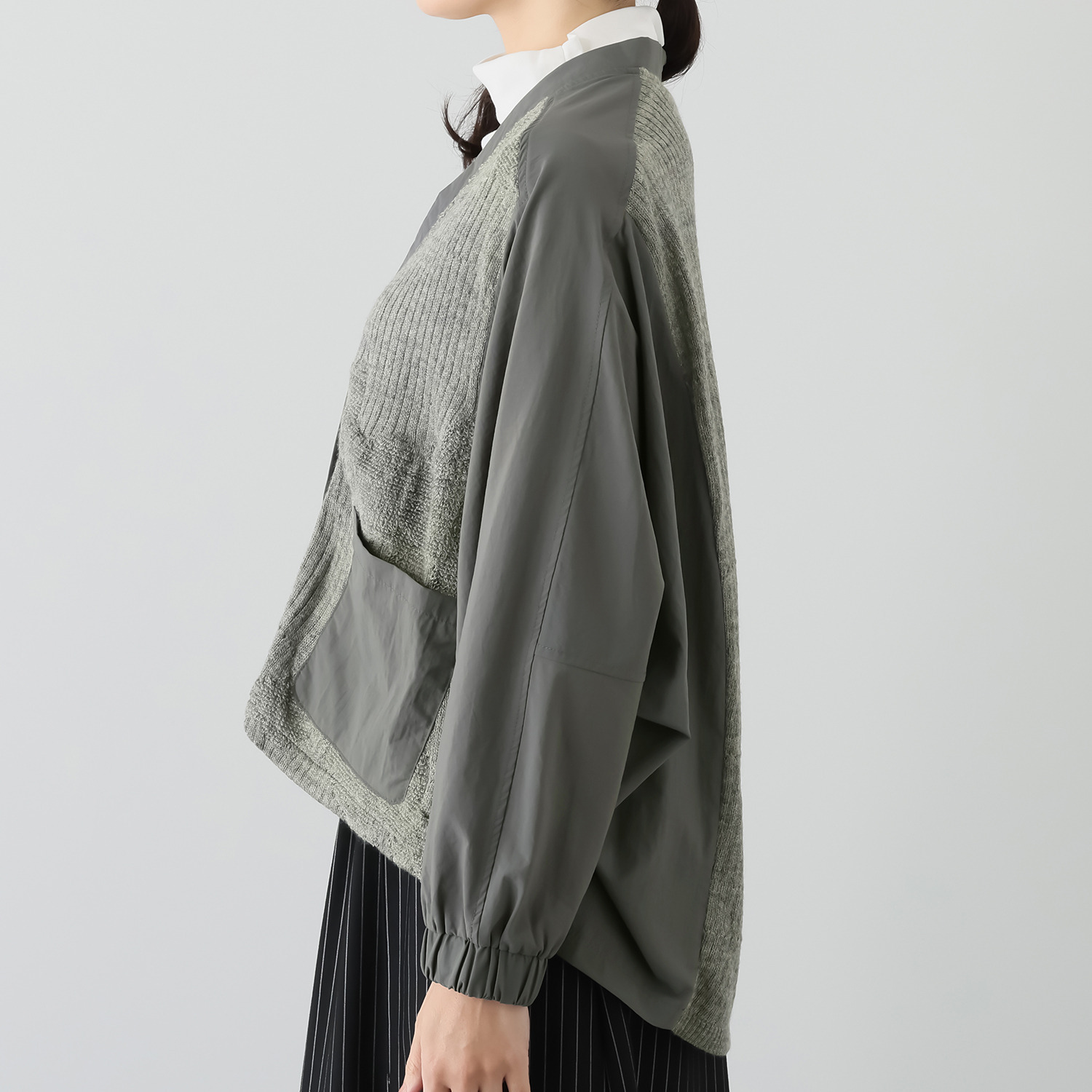 プラスエム 異素材組み合わせ カーディガン