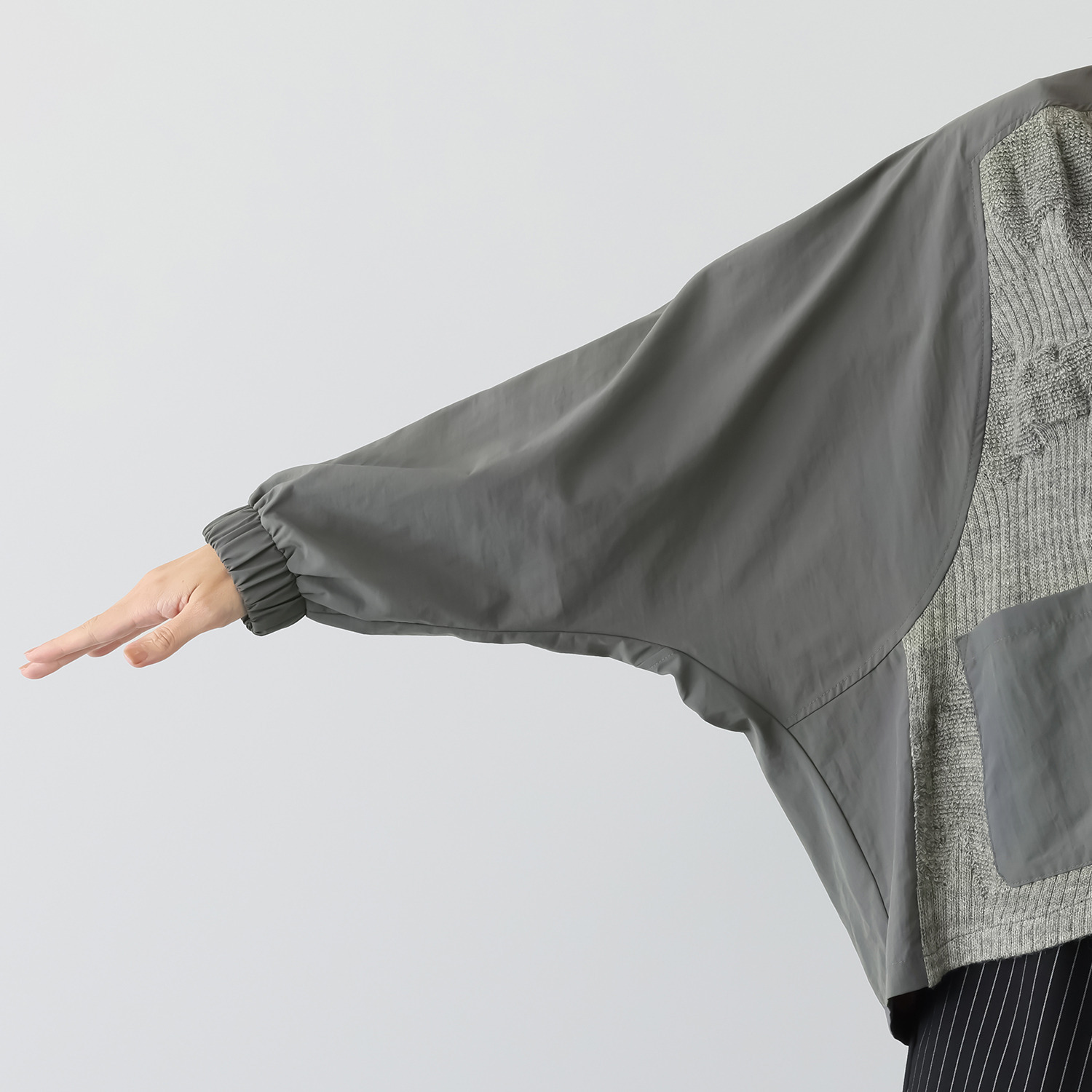 プラスエム 異素材組み合わせ カーディガン