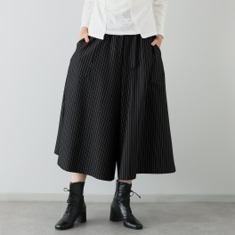 プラスエム ストライプ柄 ワイドパンツ