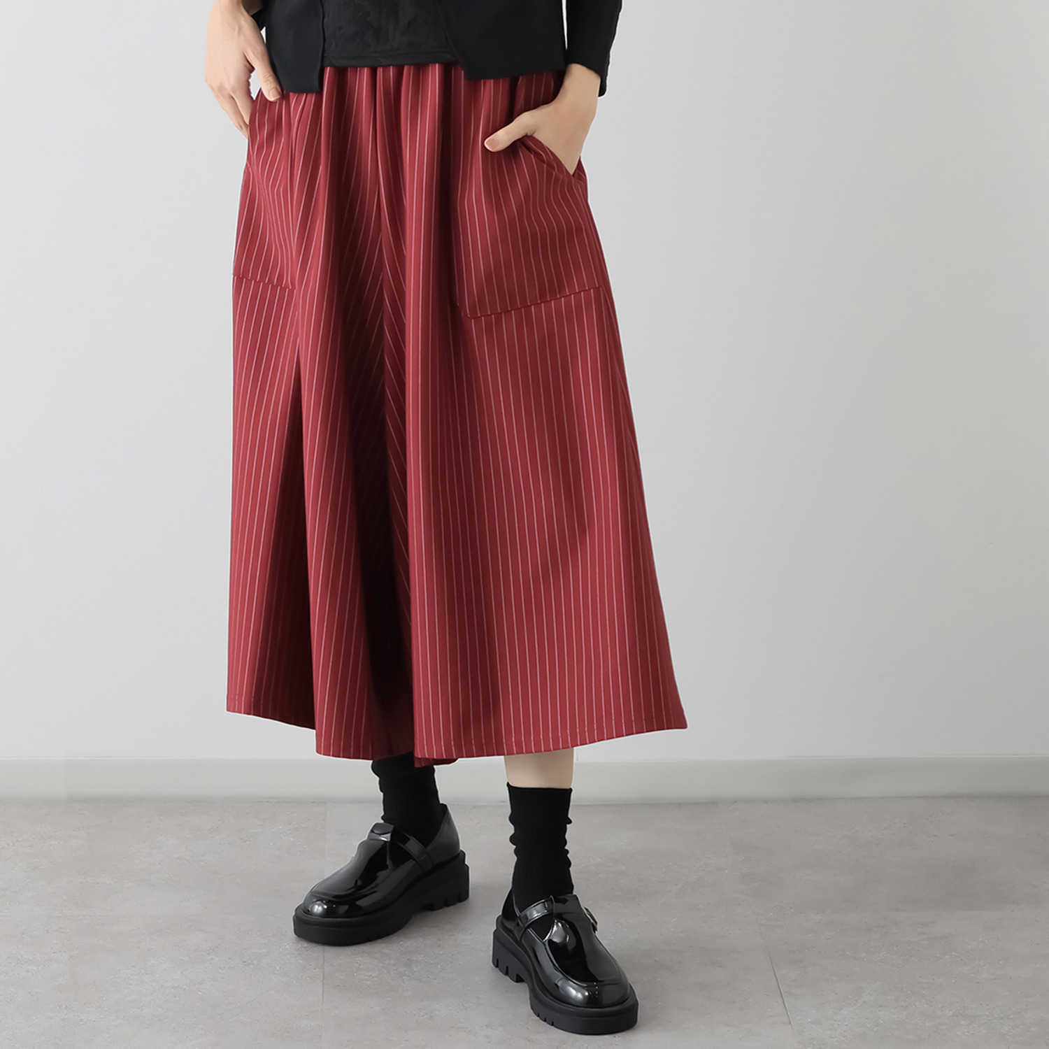 プラスエム ストライプ柄 ワイドパンツ