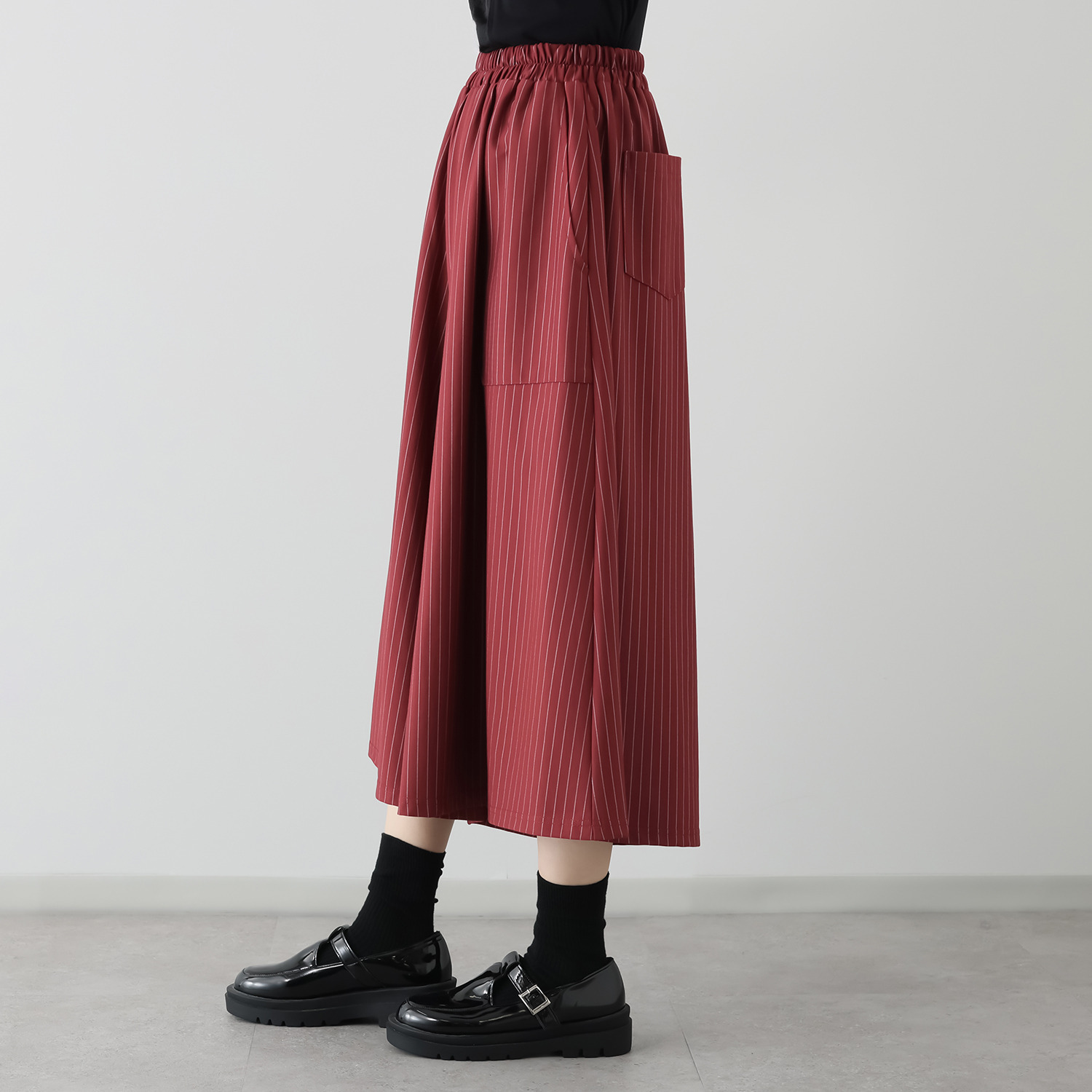 プラスエム ストライプ柄 ワイドパンツ