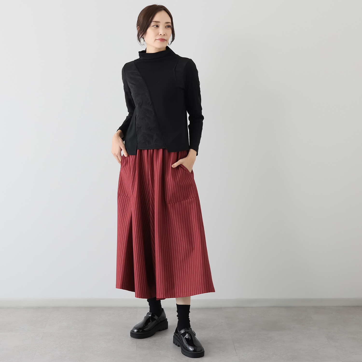 プラスエム ストライプ柄 ワイドパンツ