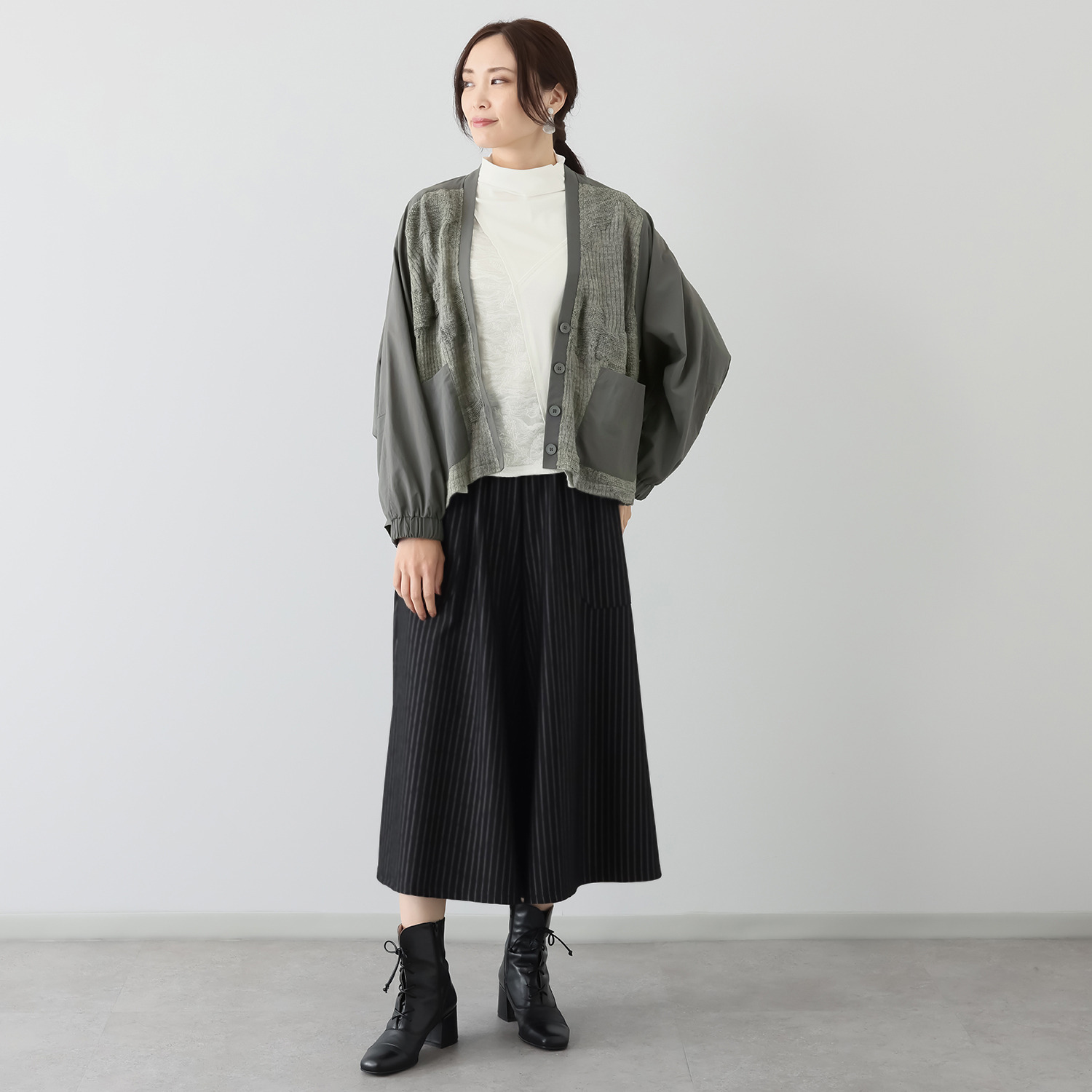 プラスエム ストライプ柄 ワイドパンツ