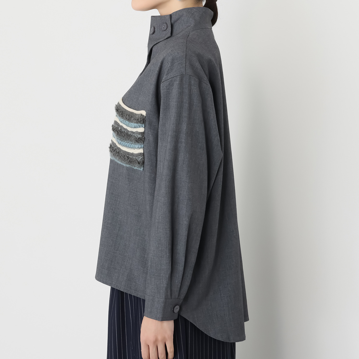 プラスエム ニットドッキング デザインシャツ