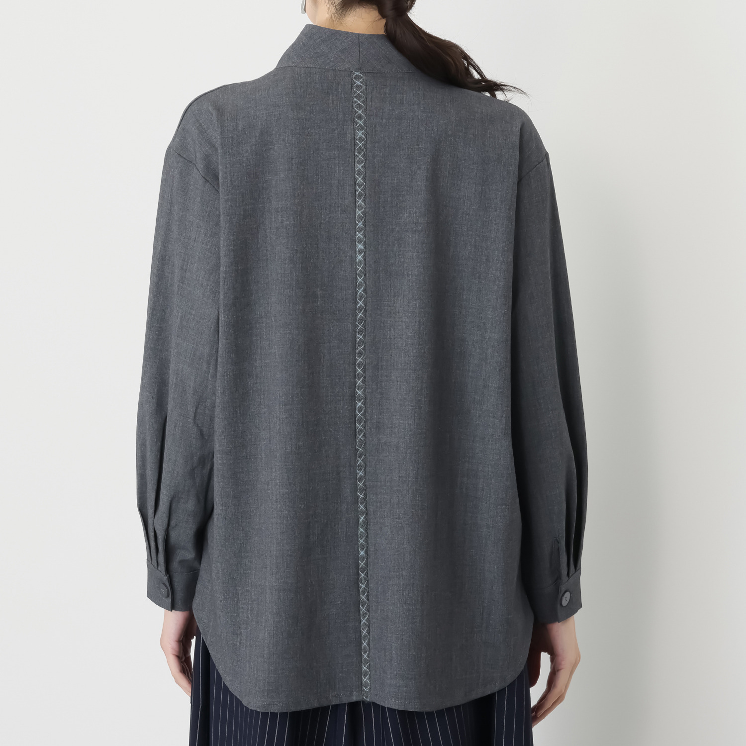 プラスエム ニットドッキング デザインシャツ