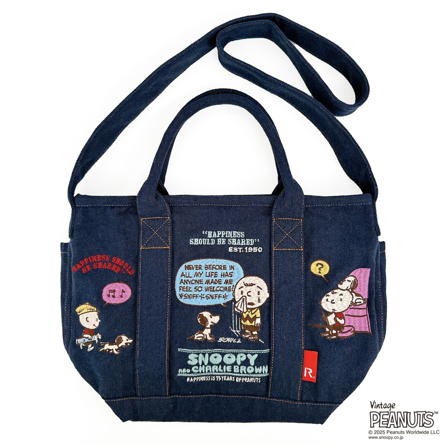 ルートート ピーナッツ コミック誕生７５周年限定 スヌーピー刺しゅう デニム風 ２ウェイトートバッグ