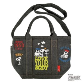 ルートート ピーナッツ コミック誕生７５周年限定 スヌーピー刺しゅう デニム風 ２ウェイトートバッグ