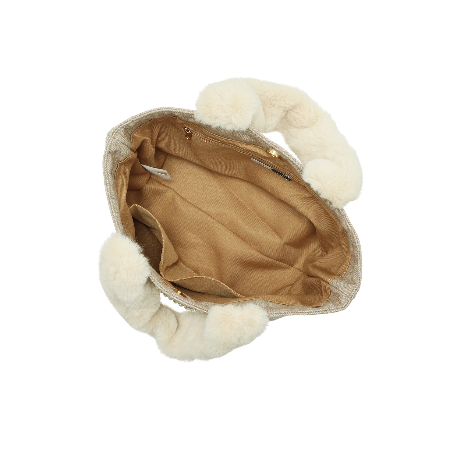 クーコ スマイリーフェイス パールビジュウ刺しゅう ふわふわハンドルバッグ