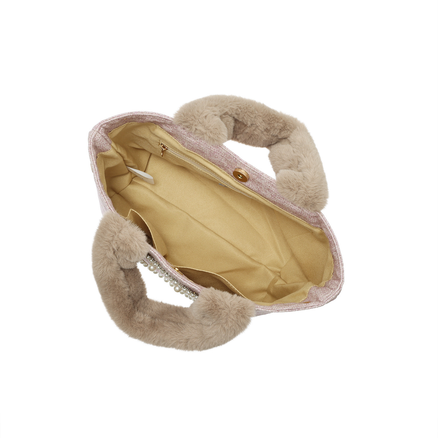 クーコ スマイリーフェイス パールビジュウ刺しゅう ふわふわハンドルバッグ