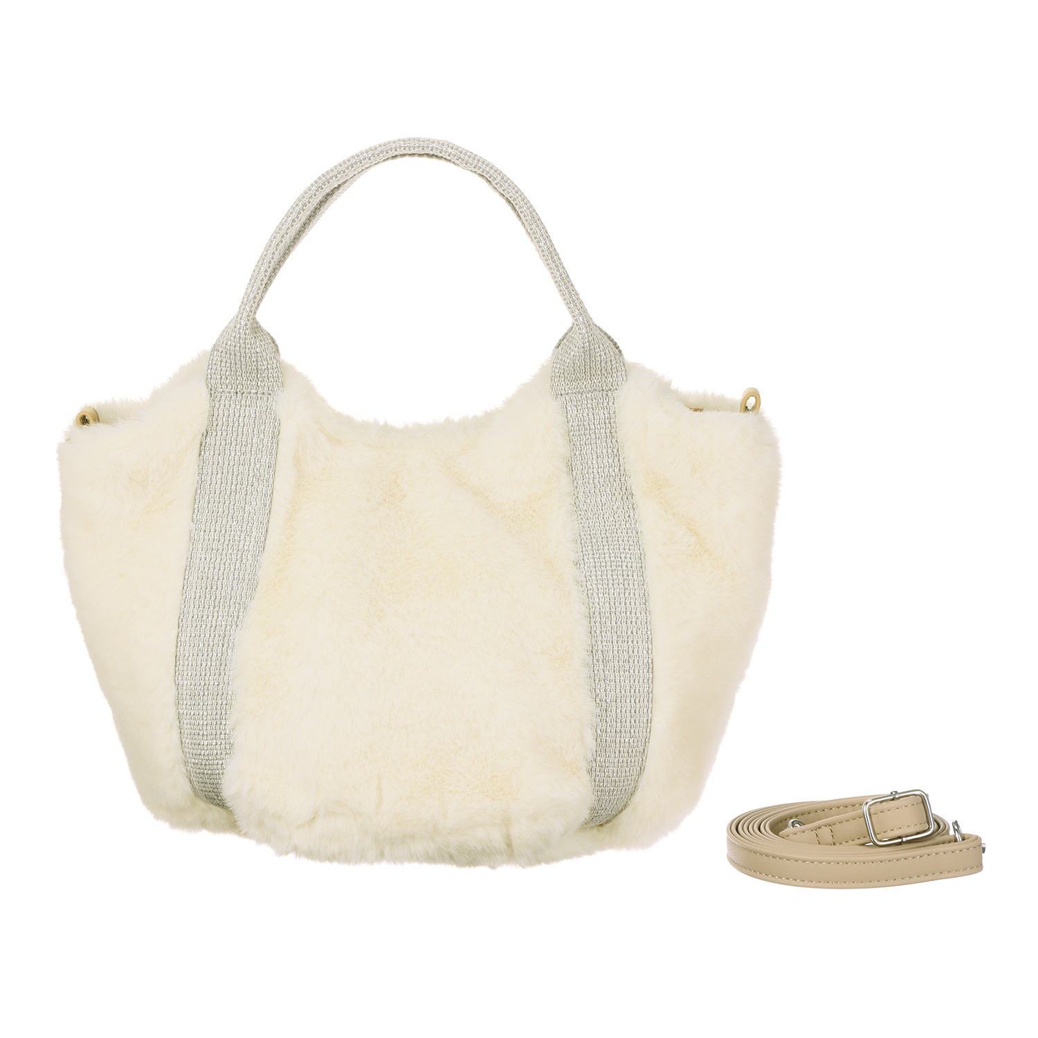 クーコ エコファー ラメテープアクセント ２ウェイトートバッグ