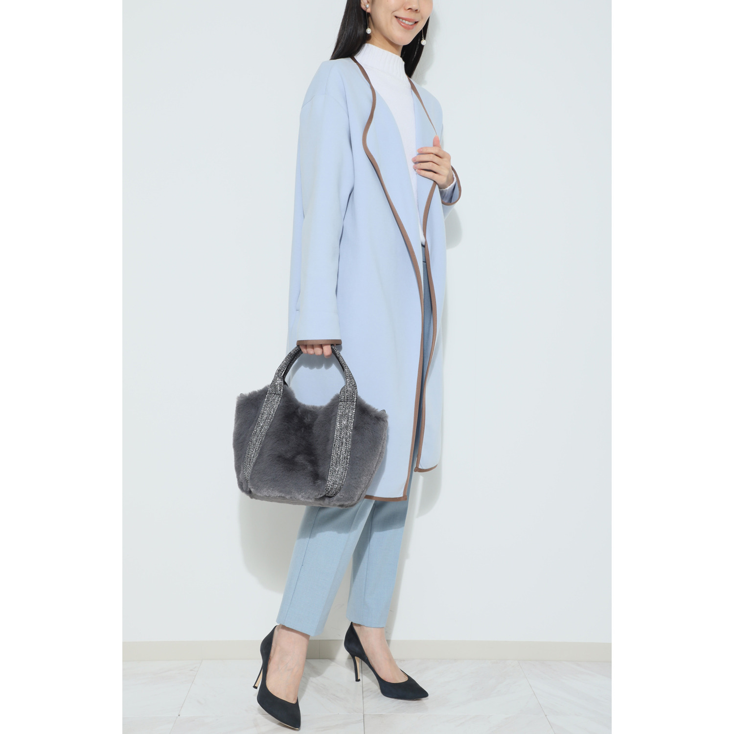 クーコ エコファー ラメテープアクセント ２ウェイトートバッグ