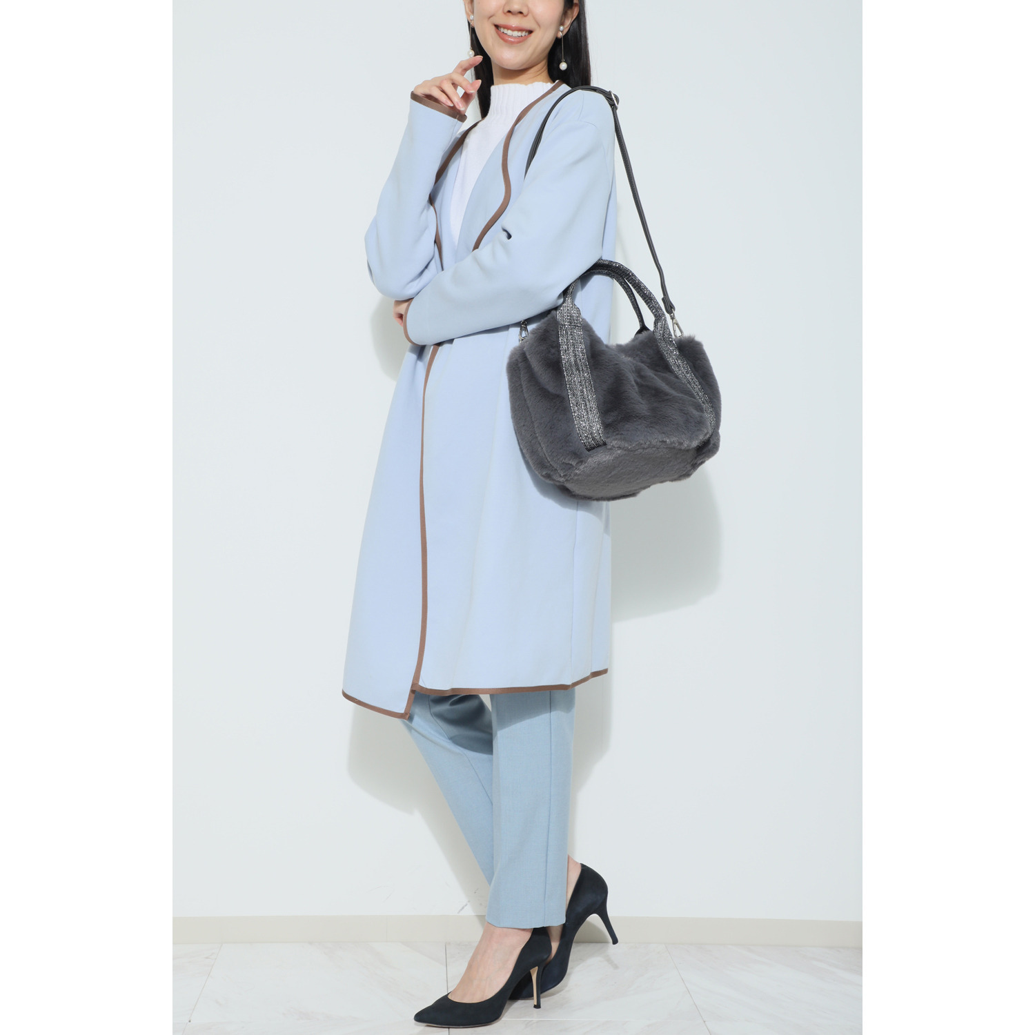 クーコ エコファー ラメテープアクセント ２ウェイトートバッグ