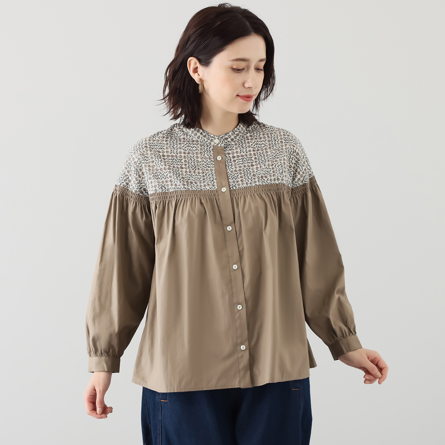 ソソット リバティプリント ゴムシャーリング切替 ブラウス