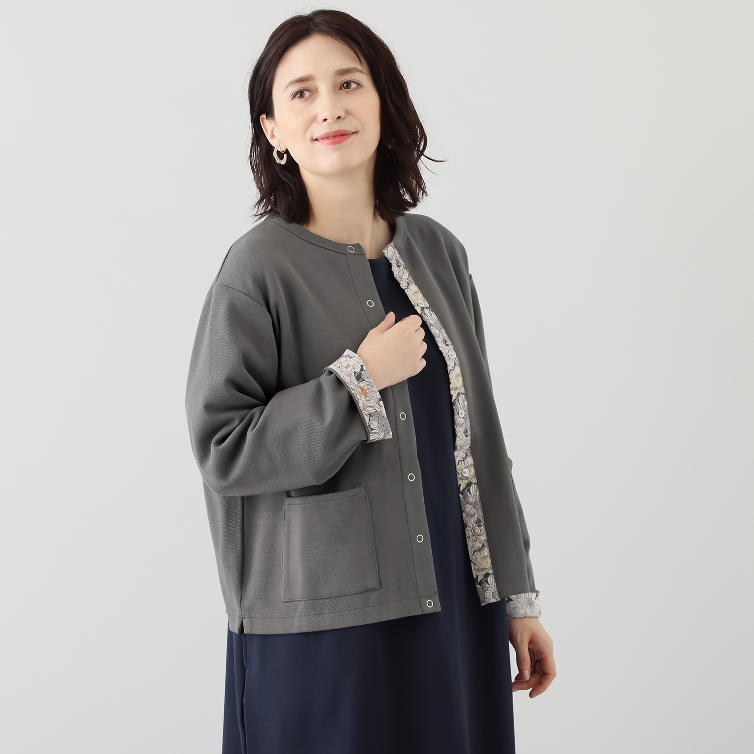 ソソット カノコポンチ リバティプリント使い カーディガン