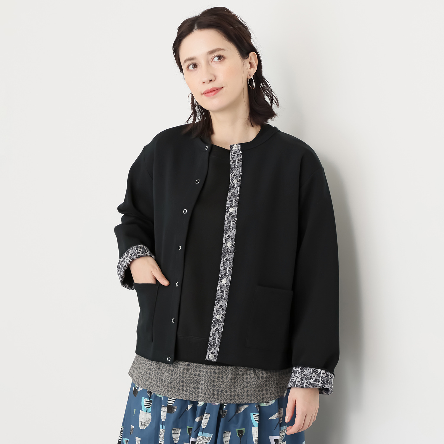 ソソット カノコポンチ リバティプリント使い カーディガン