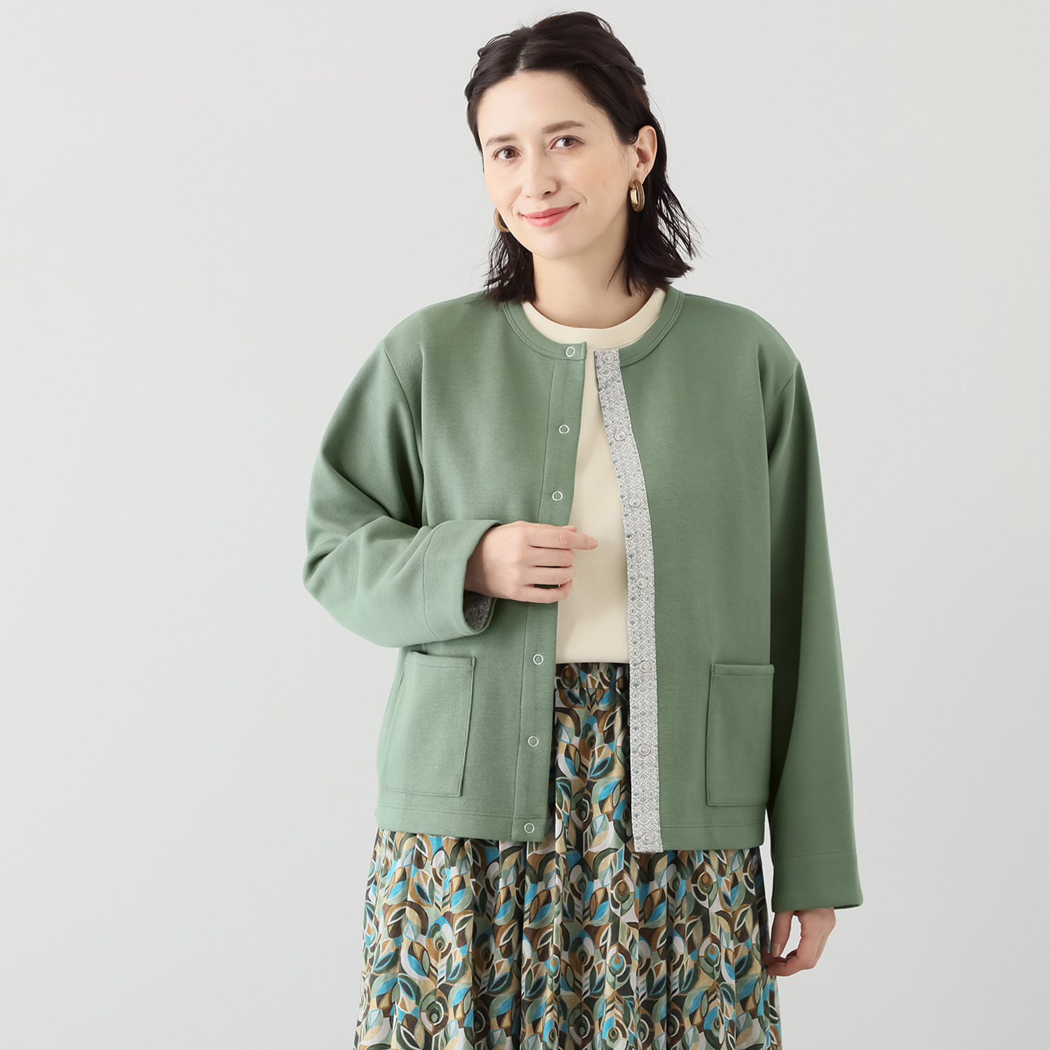 ソソット カノコポンチ リバティプリント使い カーディガン