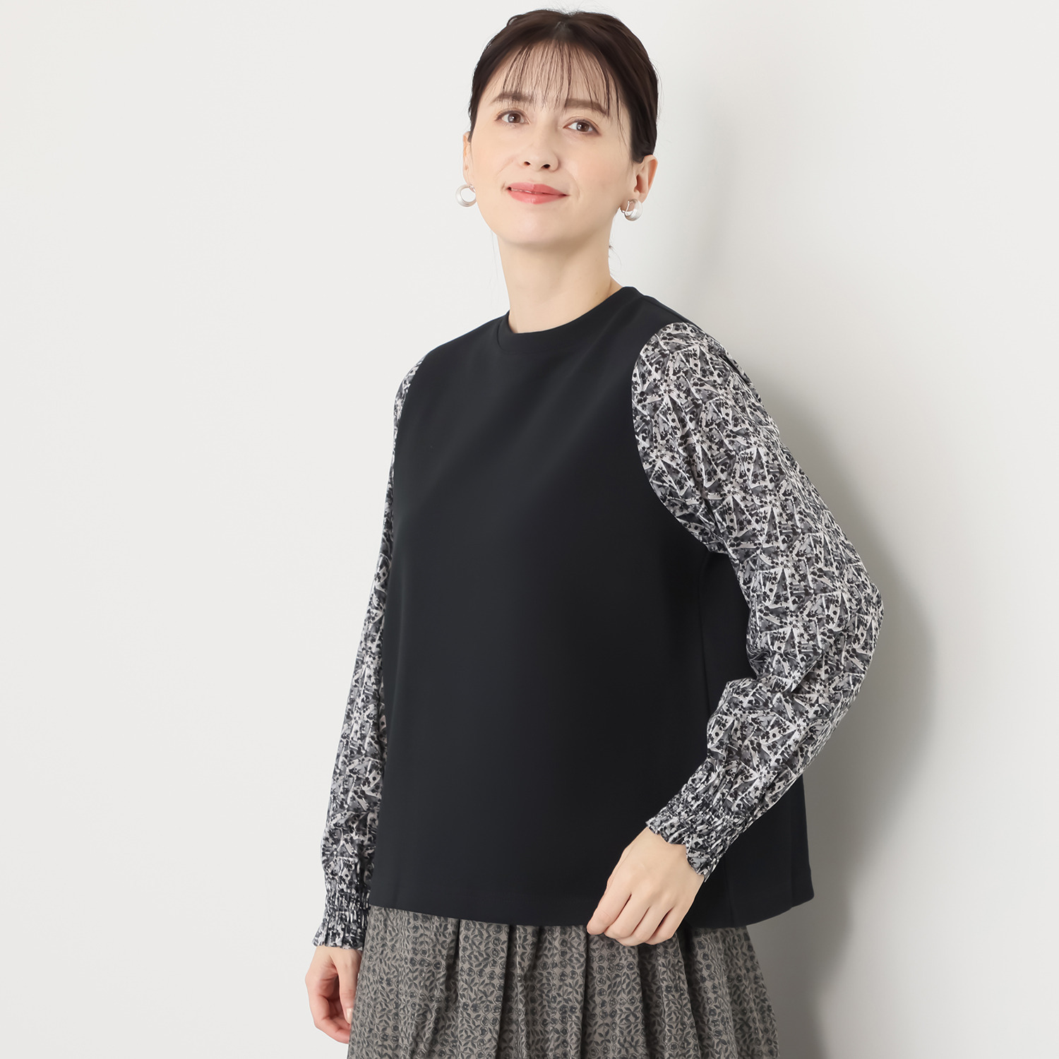 ソソット カノコポンチ リバティプリント袖 プルオーバー