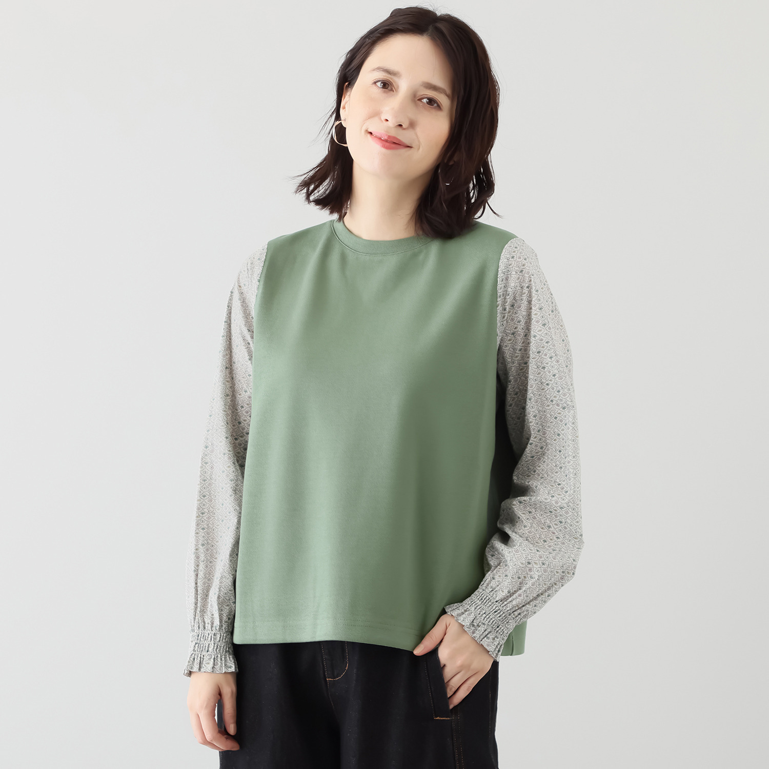 ソソット カノコポンチ リバティプリント袖 プルオーバー