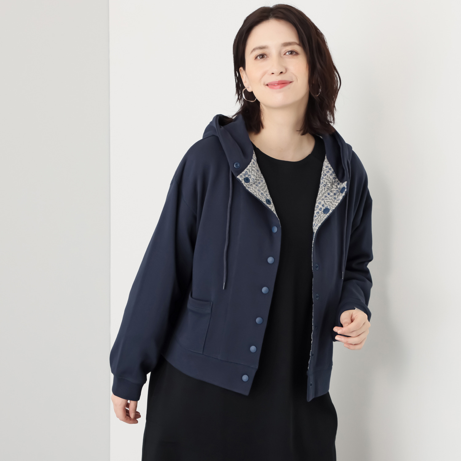 ソソット 裏毛 見返しリバティプリント フードジャケット