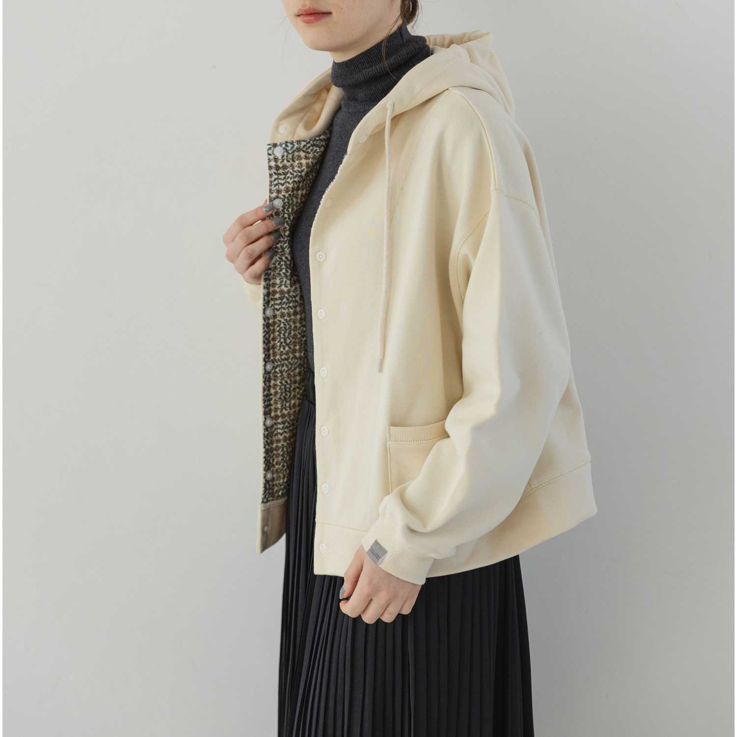 ソソット 裏毛 見返しリバティプリント フードジャケット