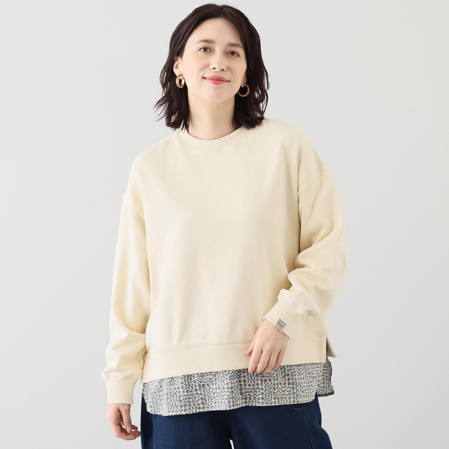 ソソット 裾リバティプリント 裏毛トレーナー