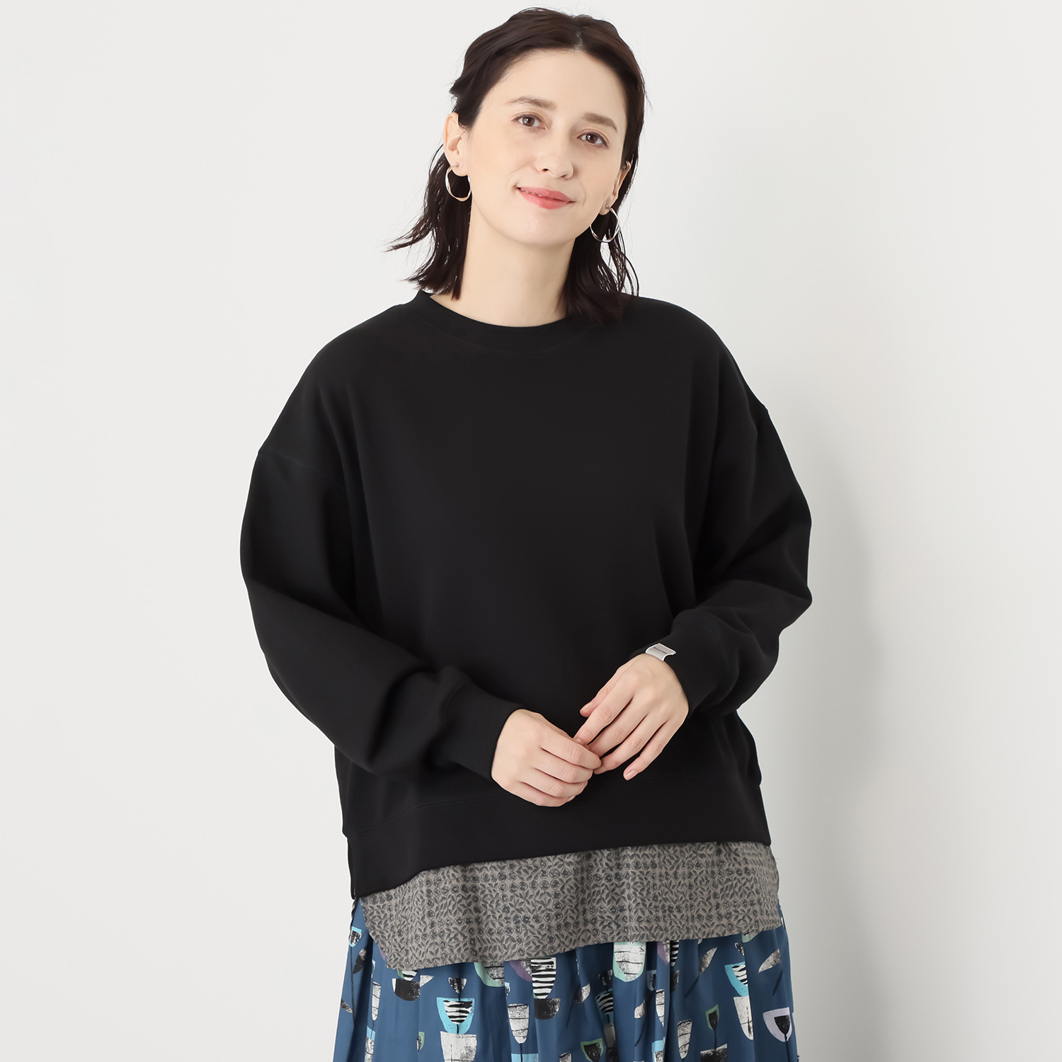 ソソット 裾リバティプリント 裏毛トレーナー