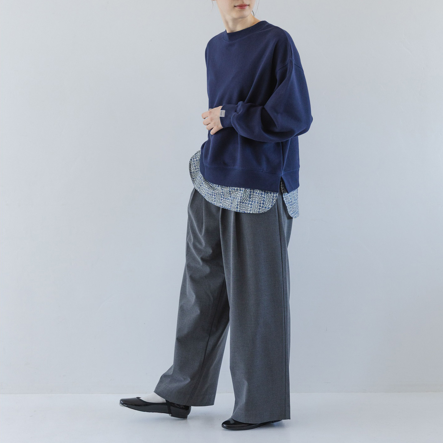 ソソット 裾リバティプリント 裏毛トレーナー