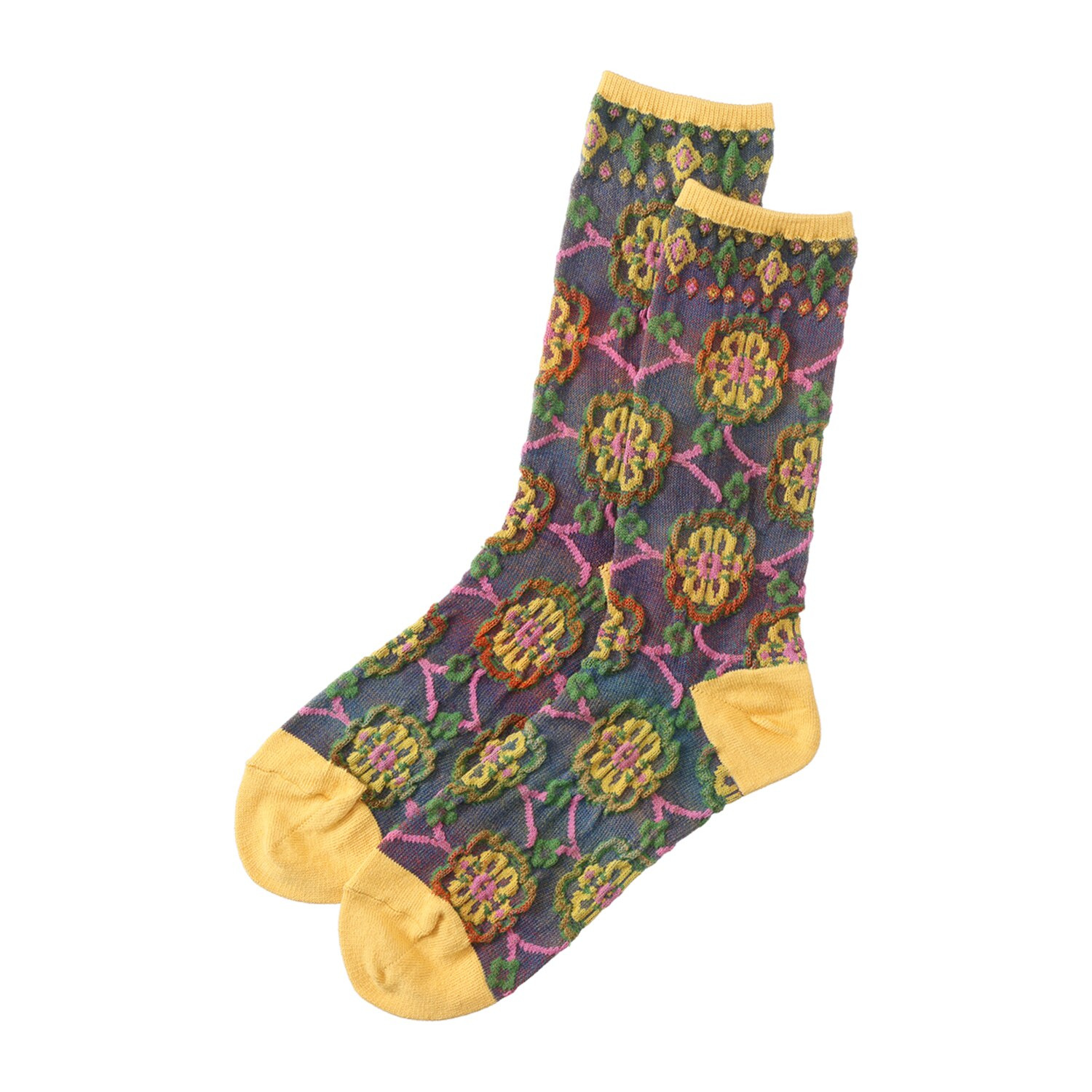 エム　アンド　キョウコ タイル柄 ミドルゲージソックス