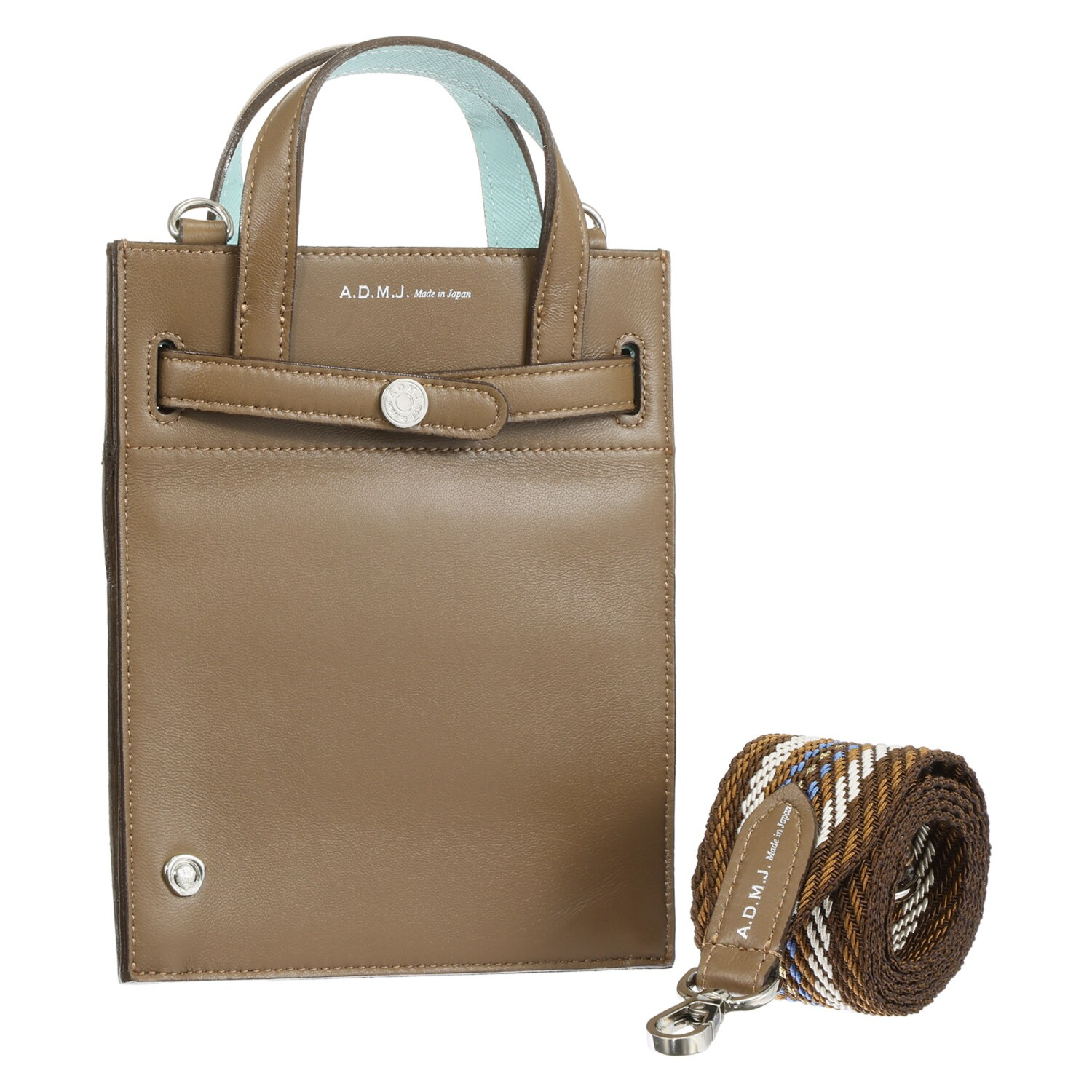 エーディーエムジェイ イタリアンラムレザー ストラップ付 モバイルポーチ