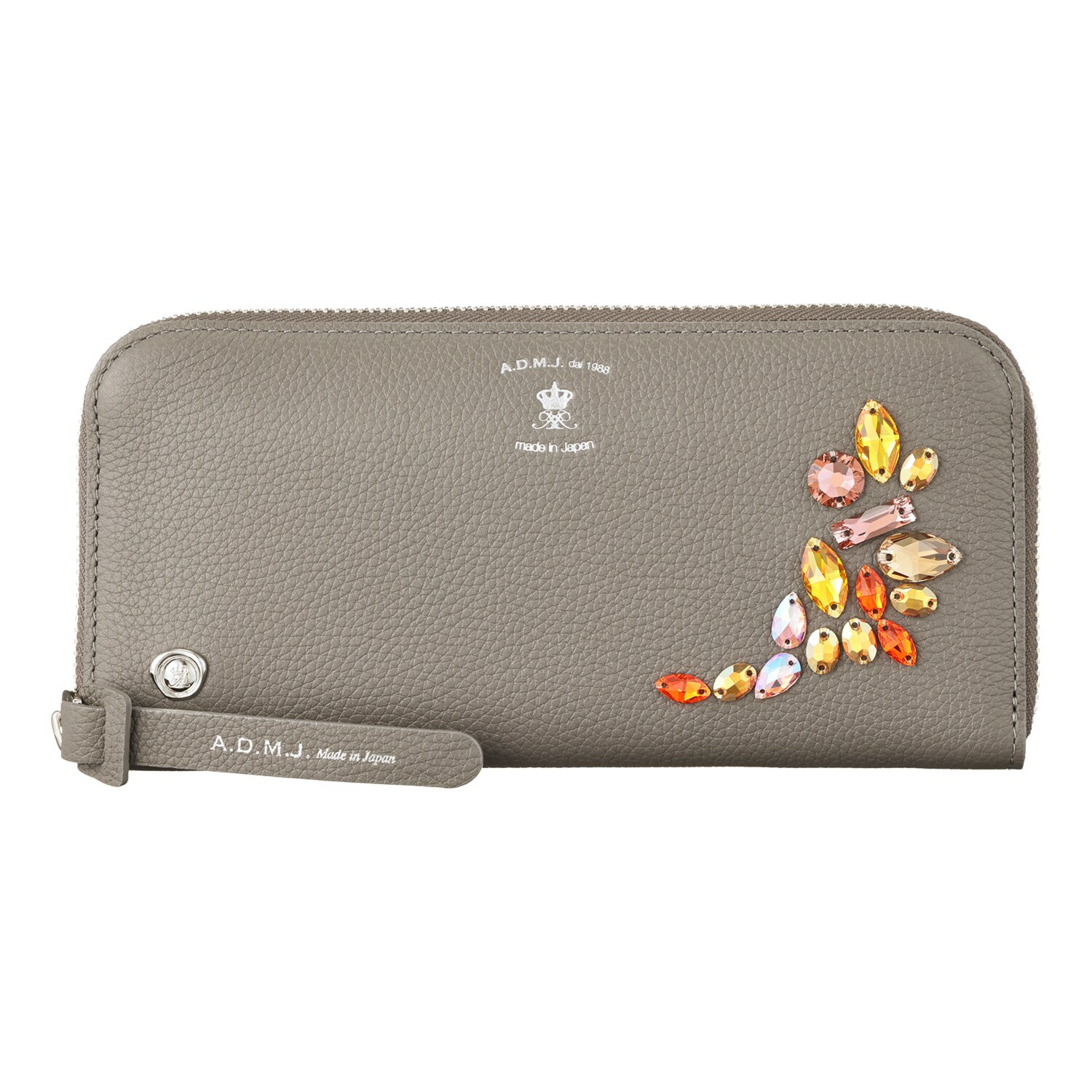 エーディーエムジェイ スパニッシュレザー クリスタルソーイング ラウンドウォレット