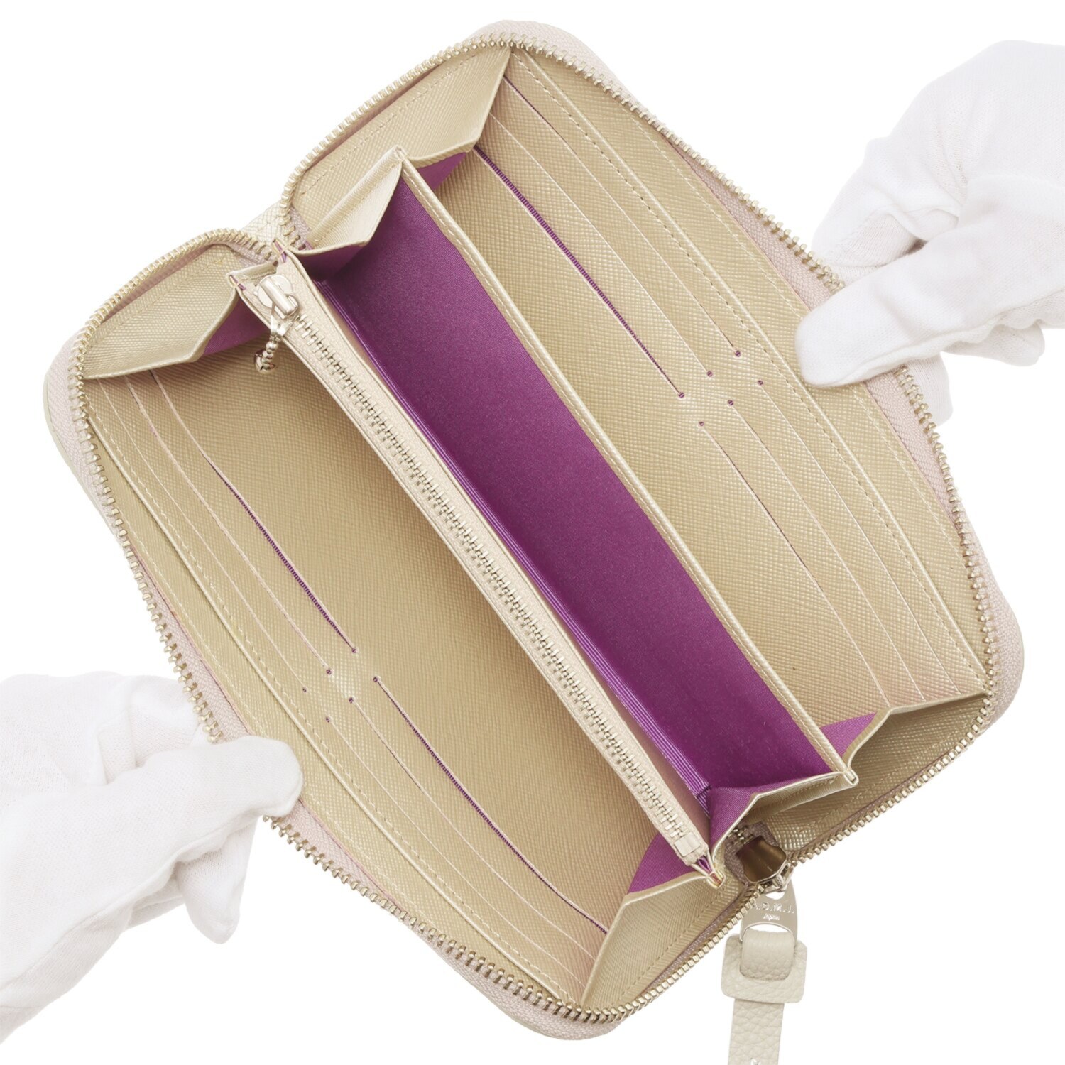 エーディーエムジェイ スパニッシュレザー クリスタルソーイング ラウンドウォレット