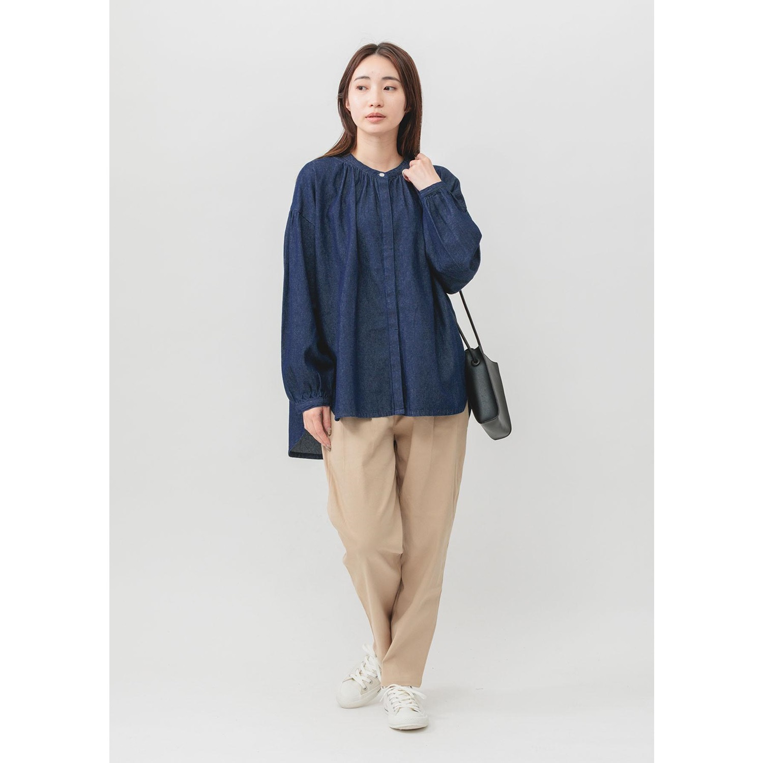エムエムオー デニム ギャザーブラウス