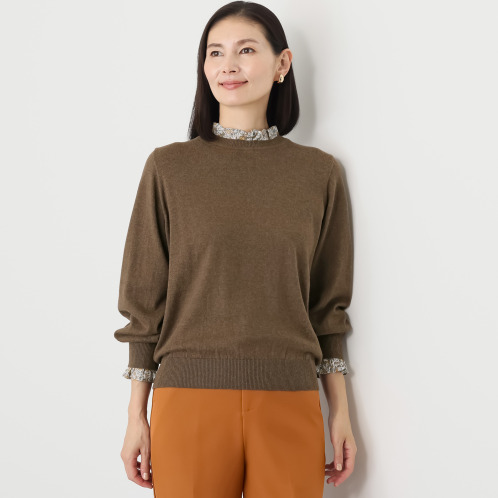 ソソット　コットンカシミヤ　リバティプリントフリル　プルオーバー