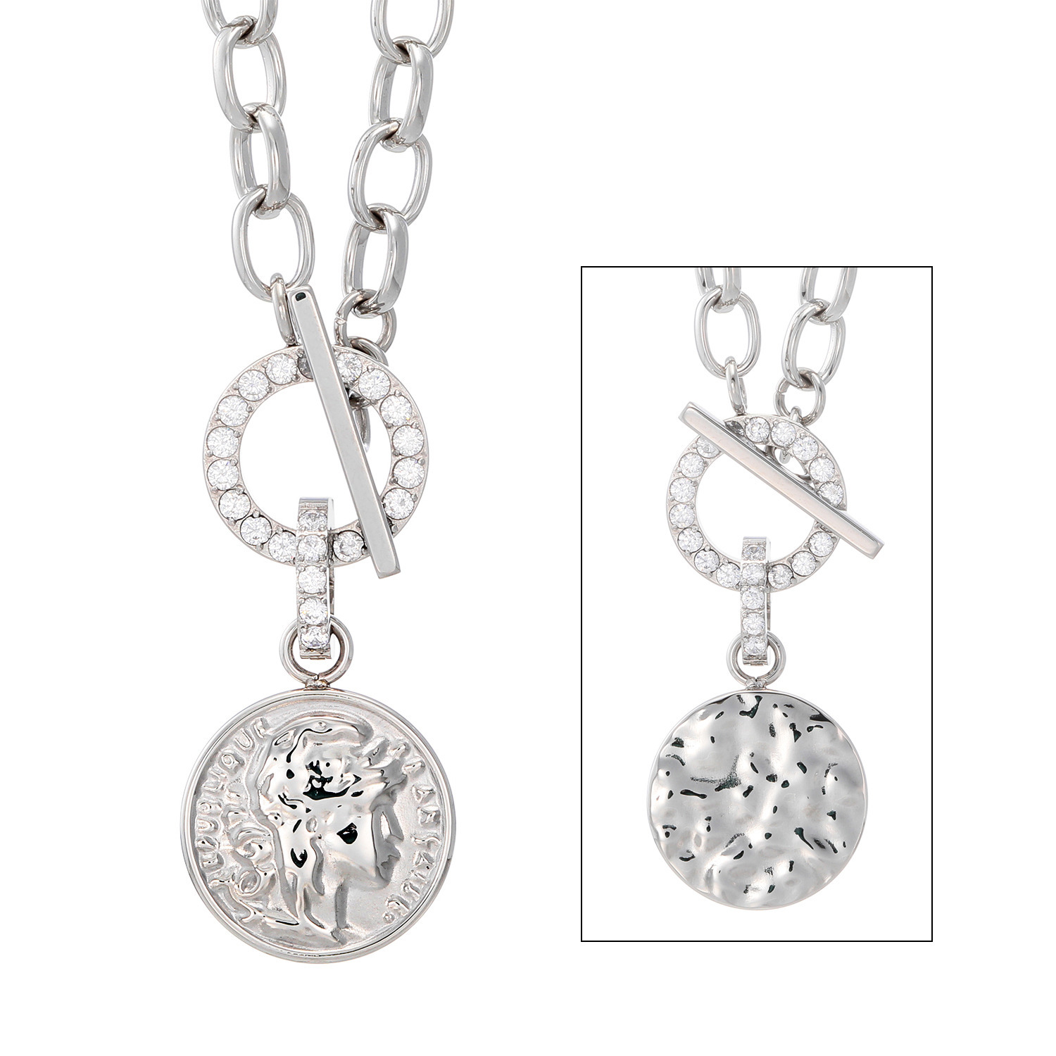 ラフィナリスタ サージカルステンレス ＣＺトグル＆バー チャンキーチェーン ネックレス＆ ペンダントトップ