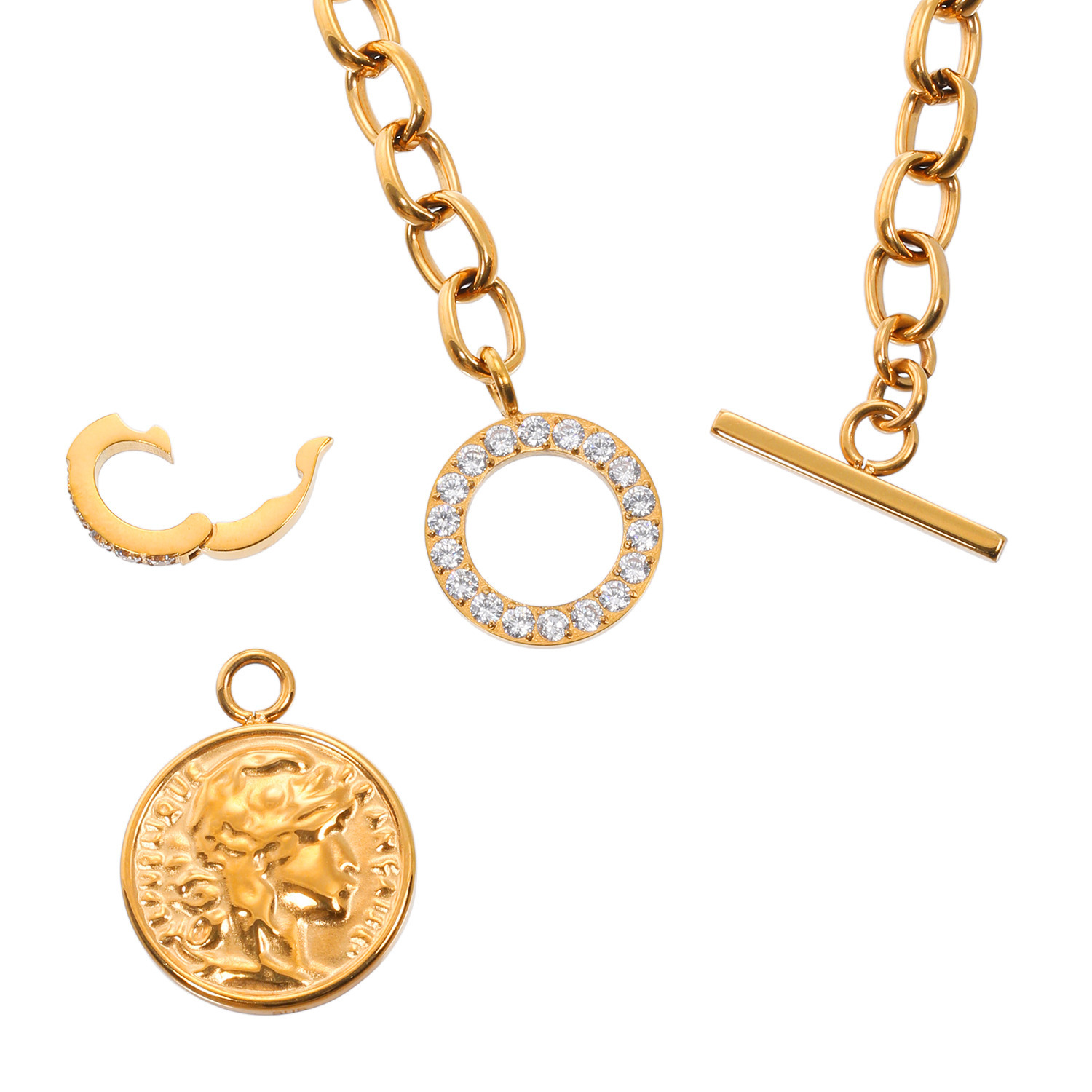 ラフィナリスタ サージカルステンレス ＣＺトグル＆バー チャンキーチェーン ネックレス＆ ペンダントトップ