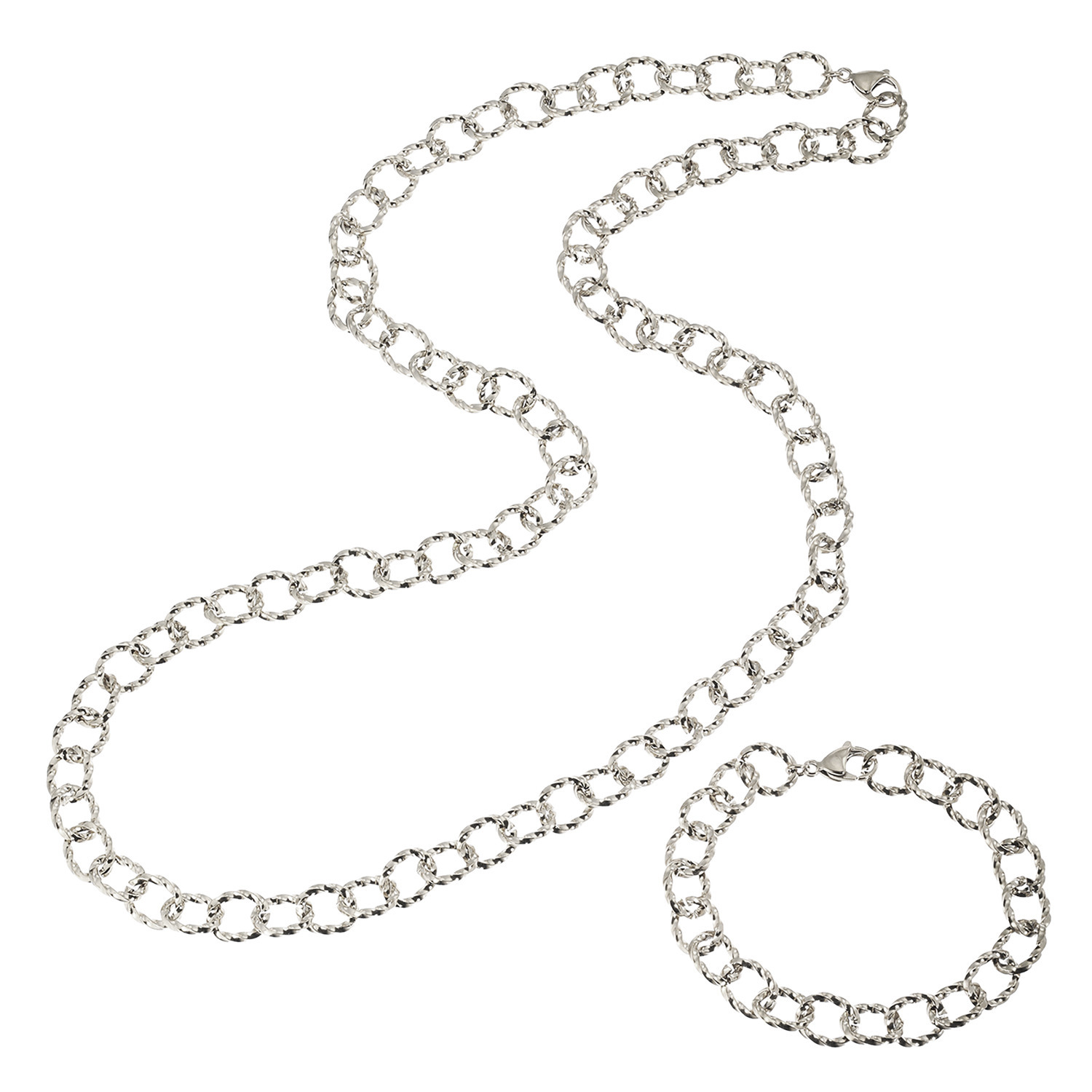 デルークス ステンレス ツイストデザインチェーン ロングネックレス＆ ブレスレットセット