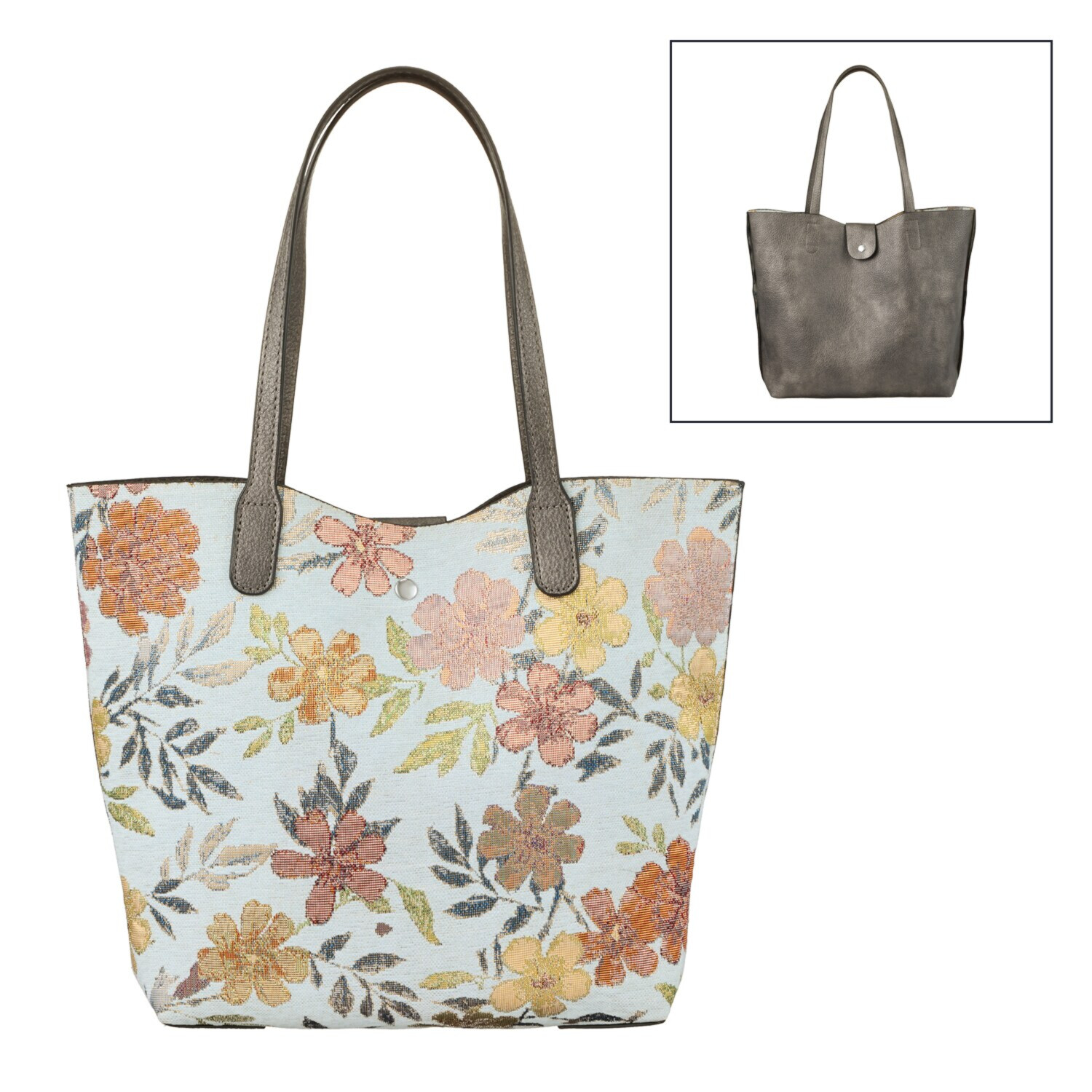 ラルジュ 花柄ジャガード リバーシブル トートバッグ