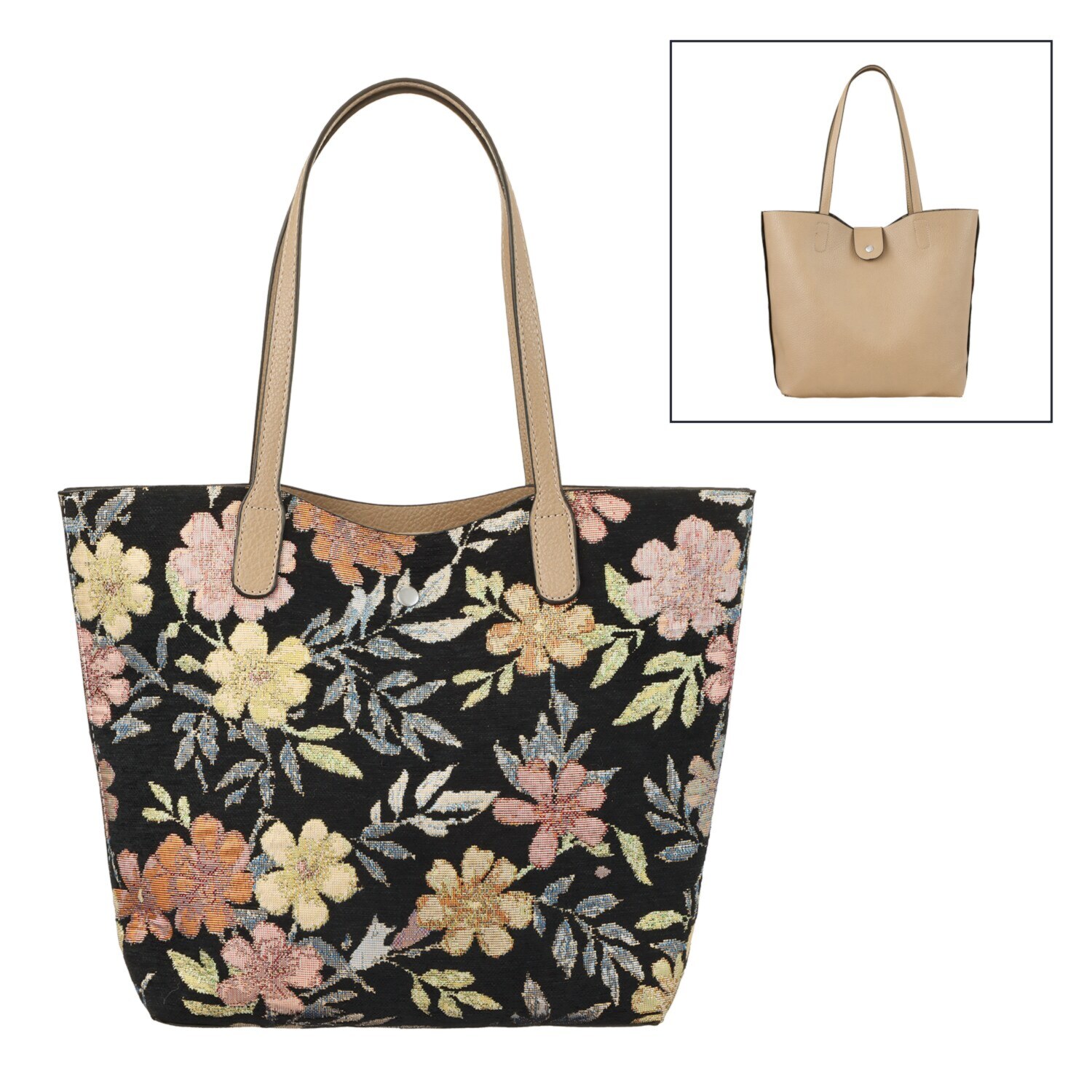 ラルジュ 花柄ジャガード リバーシブル トートバッグ