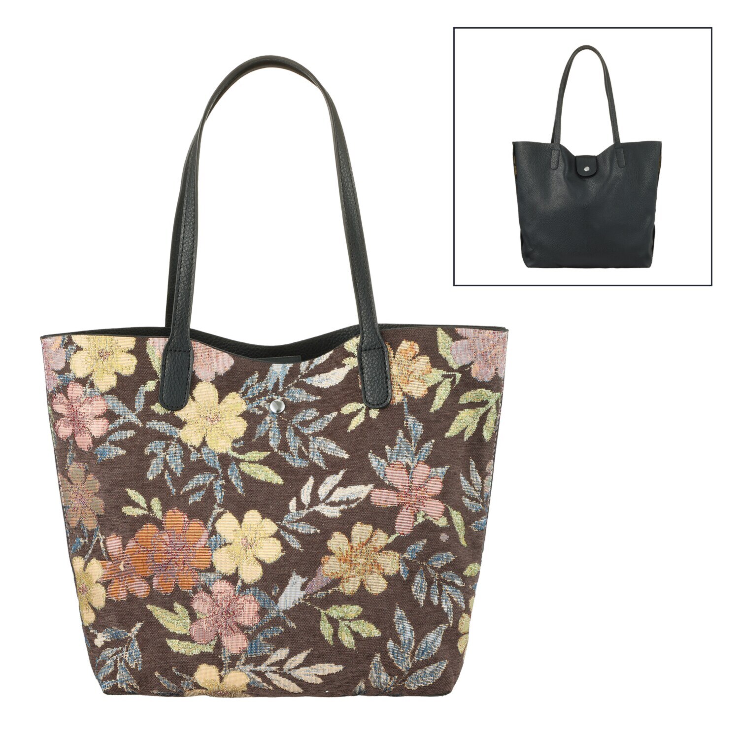 ラルジュ 花柄ジャガード リバーシブル トートバッグ