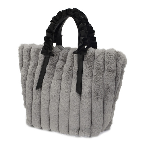 ラルジュ フリルハンドル ふわふわファー トートバッグ