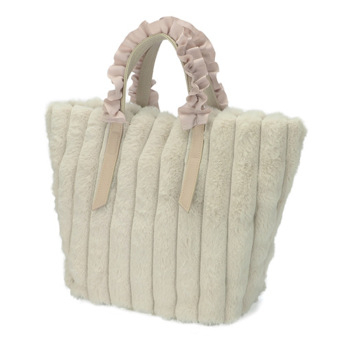 ラルジュ フリルハンドル ふわふわファー トートバッグ