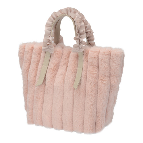 ラルジュ フリルハンドル ふわふわファー トートバッグ