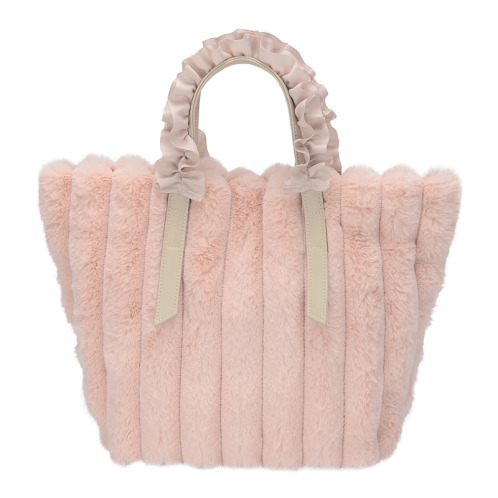 ラルジュ フリルハンドル ふわふわファー トートバッグ