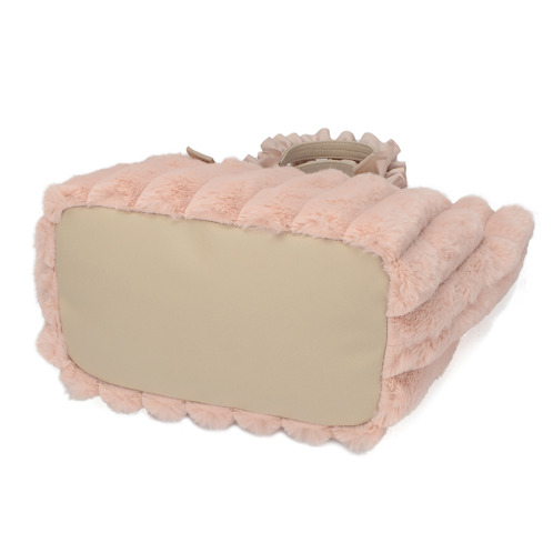 ラルジュ フリルハンドル ふわふわファー トートバッグ