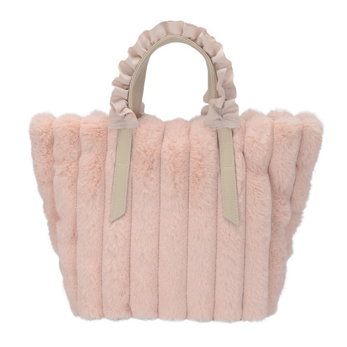 ラルジュ フリルハンドル ふわふわファー トートバッグ