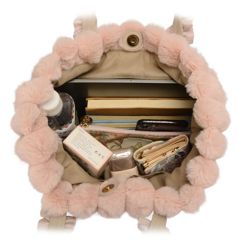 ラルジュ フリルハンドル ふわふわファー トートバッグ